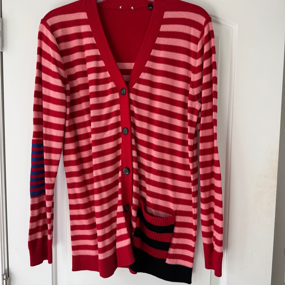 CAbi Red and Pink Striped Cardigan